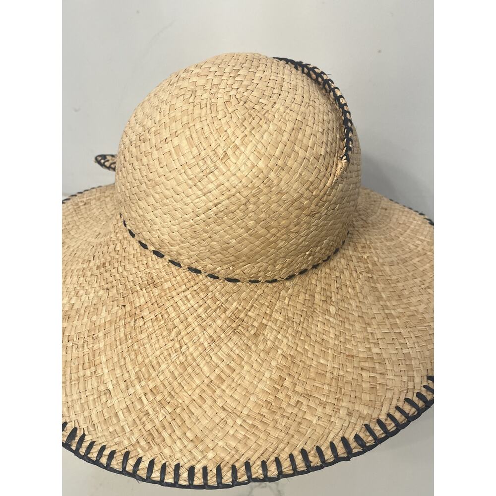 Lola Womens Straw Sun Hat S Semi Floppy Brim Trim Festival Beachy Resort Vtg - Picture 2 of 6